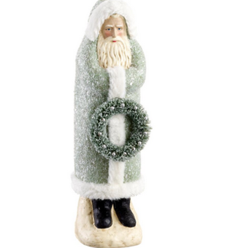 Vintage Sage Santa Holding Wreath