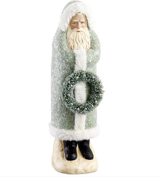 Vintage Sage Santa Holding Wreath