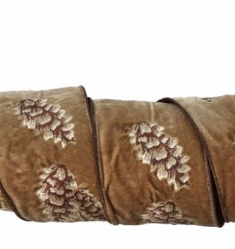 4" x 5 Yd Embroidered Pinecone Ribbon