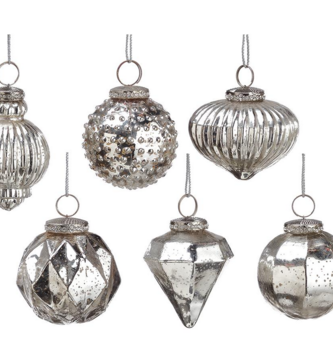 Mercury Glass Silver Ornament (6-Styles) Mercury Glass Silver Ornament (6-Styles)
