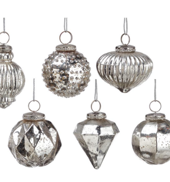 Mercury Glass Silver Ornament (6-Styles)