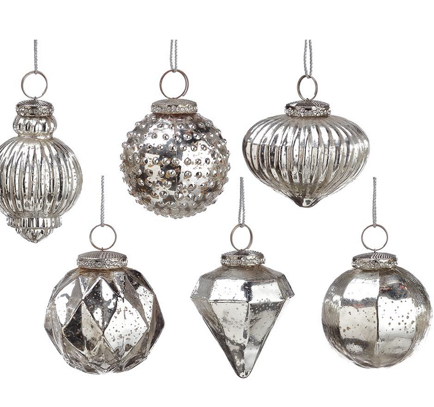 Mercury Glass Silver Ornament (6-Styles)