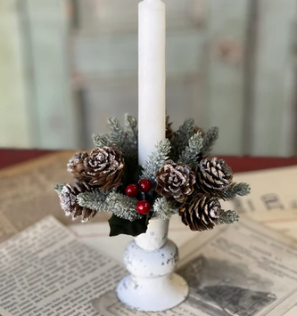 Taper Pinecone Berry Candle Ring