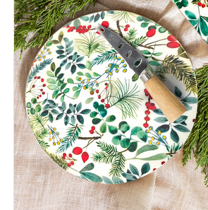 Festive Foliage Wooden Cheese Board w/ Knife (2-Styles)