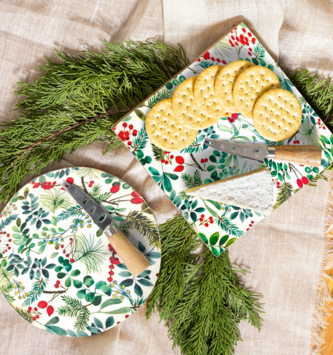Festive Foliage Wooden Cheese Board w/ Knife (2-Styles)
