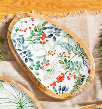 Festive Foliage Wooden Tray