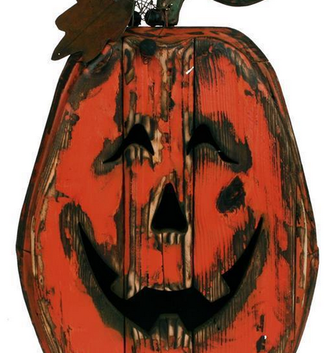 Hand Carved Wooden Cheerful Jack-O-Lantern