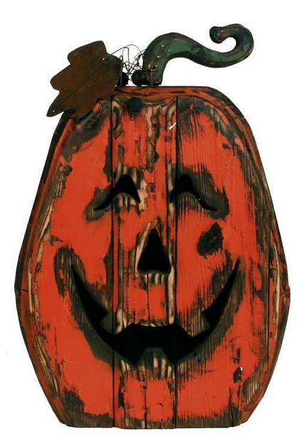 Hand Carved Wooden Cheerful Jack-O-Lantern