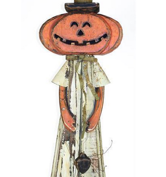 Wooden Carved Pumpkin Lady w/ Spider