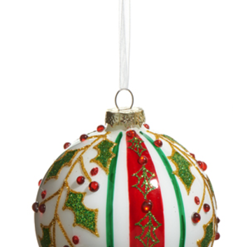 4'' Glass Holly Striped Ornament (2-Styles)