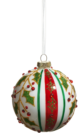 4'' Glass Holly Striped Ornament