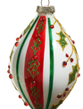 4'' Glass Holly Striped Ornament