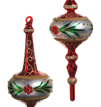 8.5'' Red, Green & Gold Glass Finial Ornament (2-Styles)