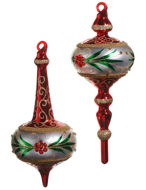 8.5'' Red, Green & Gold Glass Finial Ornament