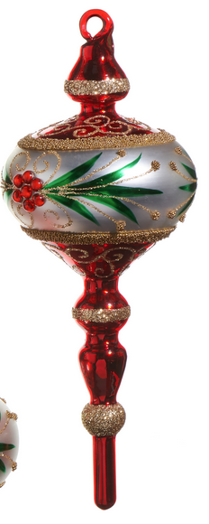 8.5'' Red, Green & Gold Glass Finial Ornament