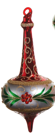 8.5'' Red, Green & Gold Glass Finial Ornament