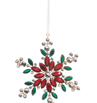 6" Red & Green Jeweled Snowflake Ornament