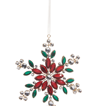 6" Red & Green Jeweled Snowflake Ornament