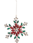 6" Red & Green Jeweled Snowflake Ornament