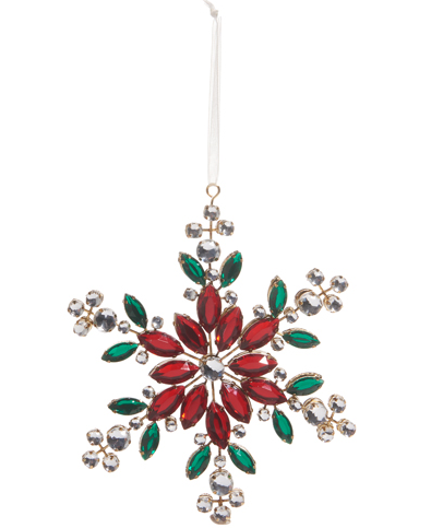 6" Red & Green Jeweled Snowflake Ornament