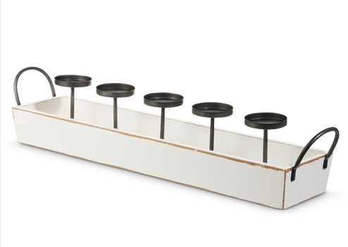 27'' White Tray Candle Holder