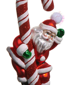 6.75'' Glass Candy Cane Santa Ornament
