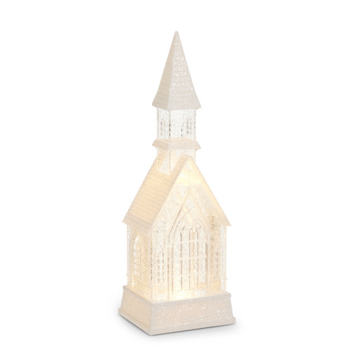 16" Lighted Swirling Glitter Church Snowglobe