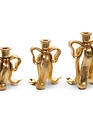 Set of 3 Golden Bow Candlesticks