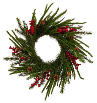 17" Cedar & Red Berry Wreath