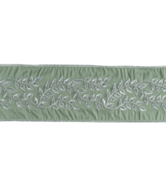 4" X 5 Yds Embroidered Vine Sage Ribbon