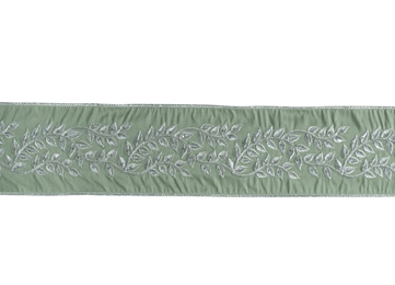 4" X 5 Yds Embroidered Vine Sage Ribbon