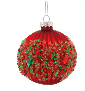 Glass Fluted Ornament w/ Beads (2-Colors)