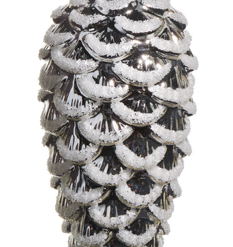 7" Iced Glass Silver Pinecone Ornament