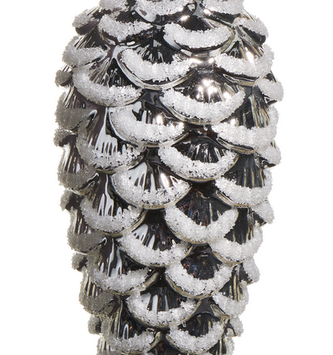 7" Iced Glass Silver Pinecone Ornament