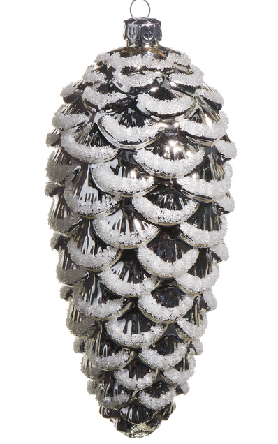 7" Iced Glass Silver Pinecone Ornament
