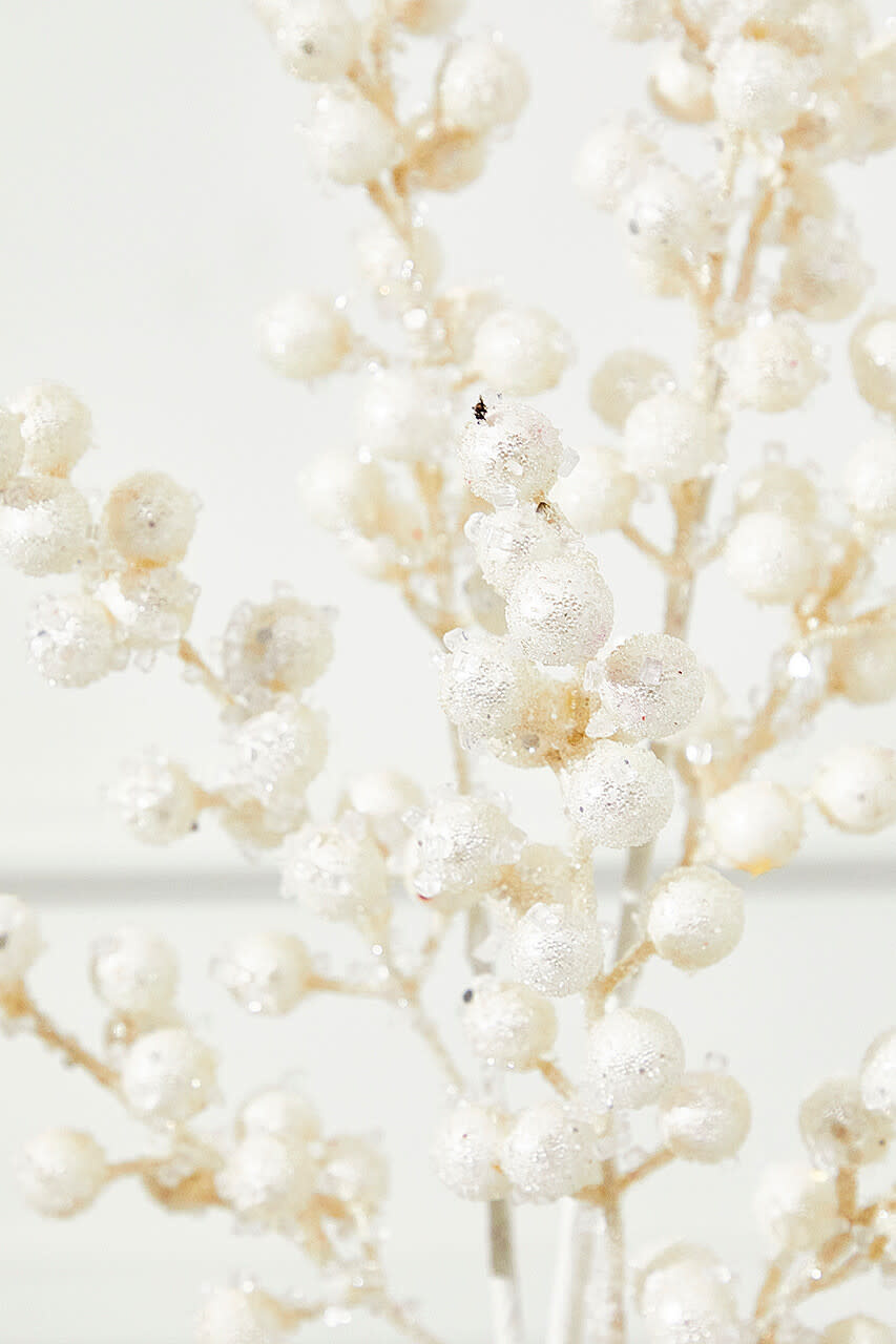 Iced White Beaded Berry Spray