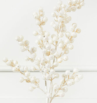 Iced White Beaded Berry Spray