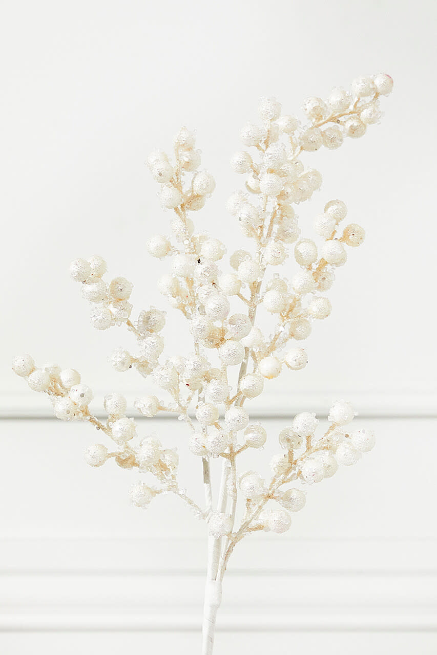 Iced White Beaded Berry Spray