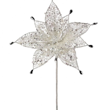 24" Crystal Glitteer Poinsettia Spray