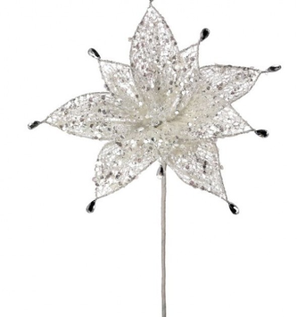 24" Crystal Glitteer Poinsettia Spray