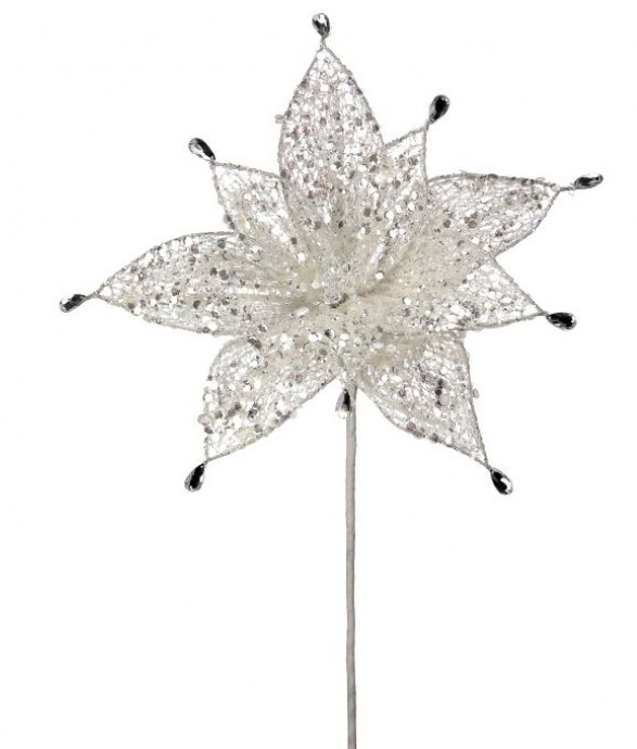 24" Crystal Glitter Poinsettia Spray