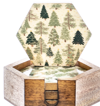 Mango Wood Tree Forest Coaster Set