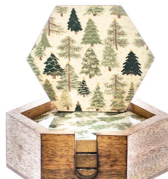 Mango Wood Tree Forest Coaster Set