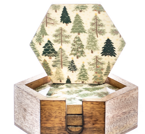 Mango Wood Tree Forest Coaster Set