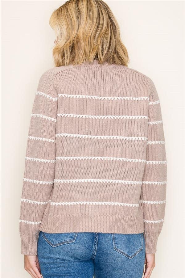 Textured Stripe Crew Neck Sweater Taupe