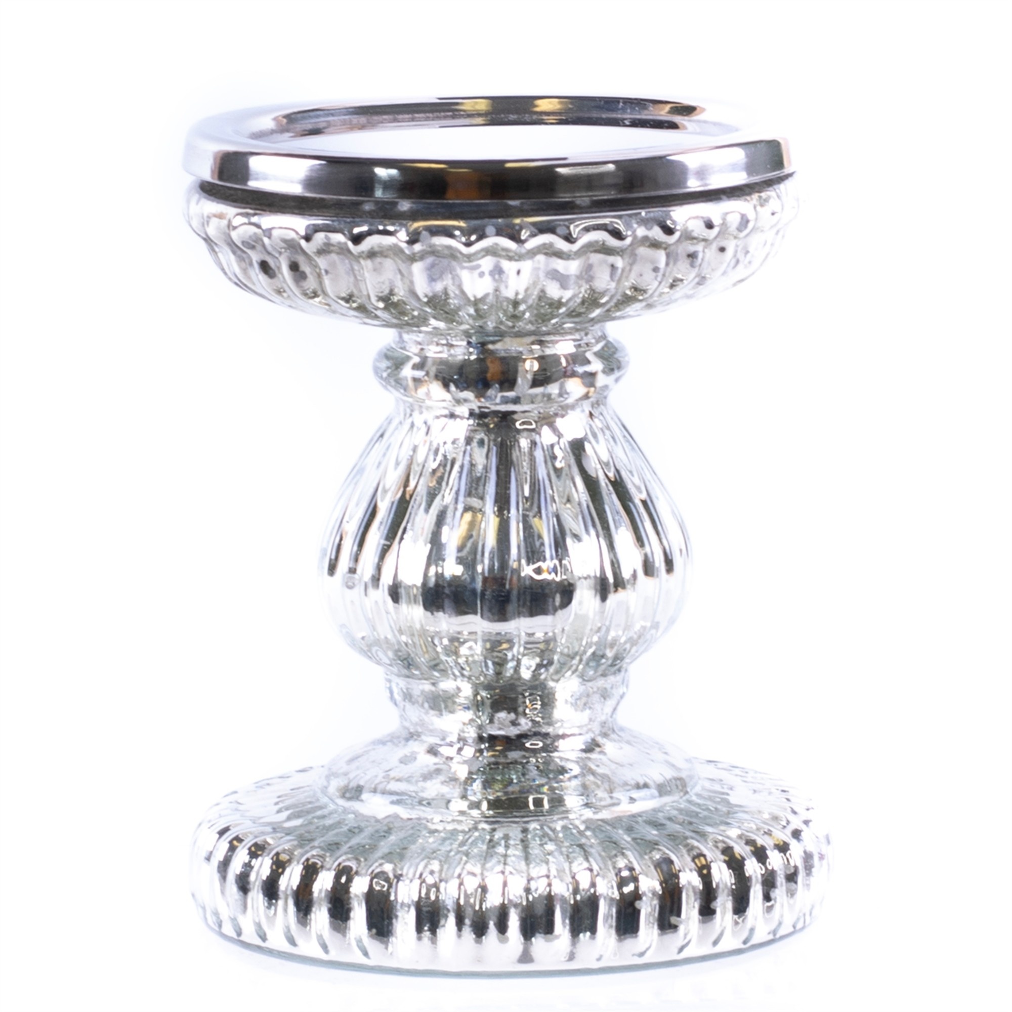 Silver Ridged Candle Holder (2-Sizes)