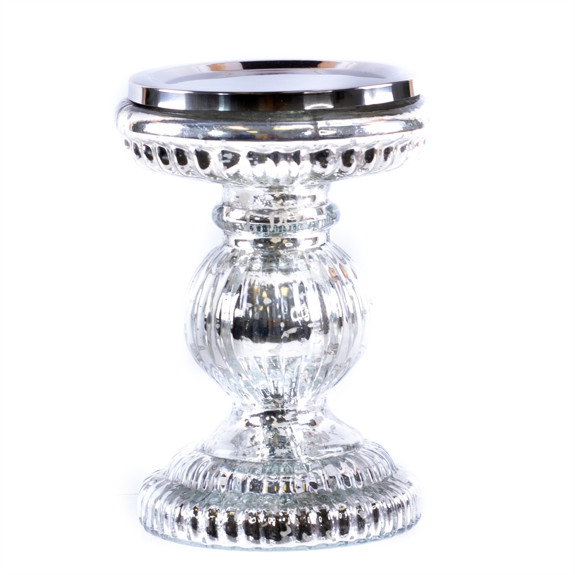 Silver Ridged Candle Holder (2-Sizes)