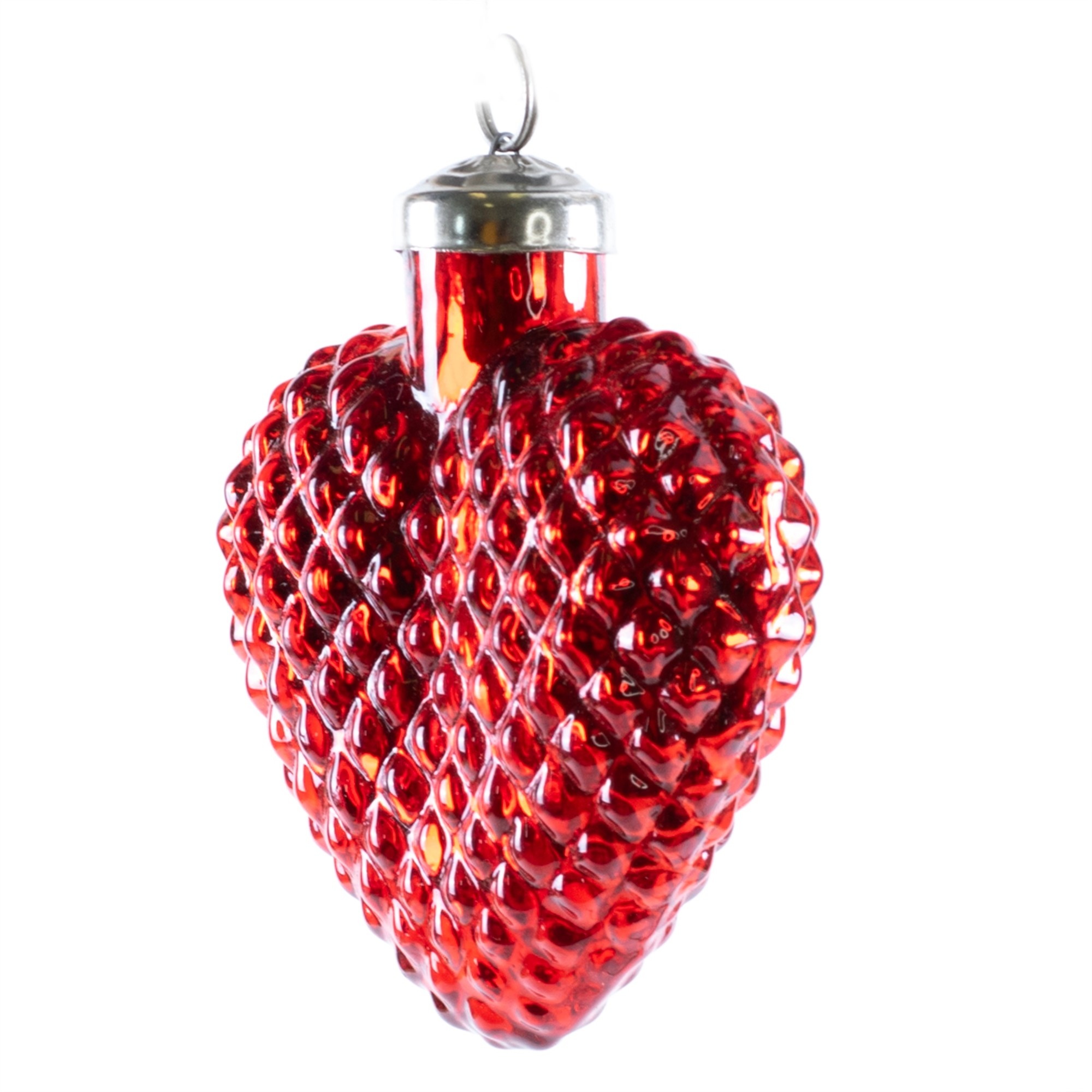 Red Glass Textured Heart Ornament (2-Sizes)