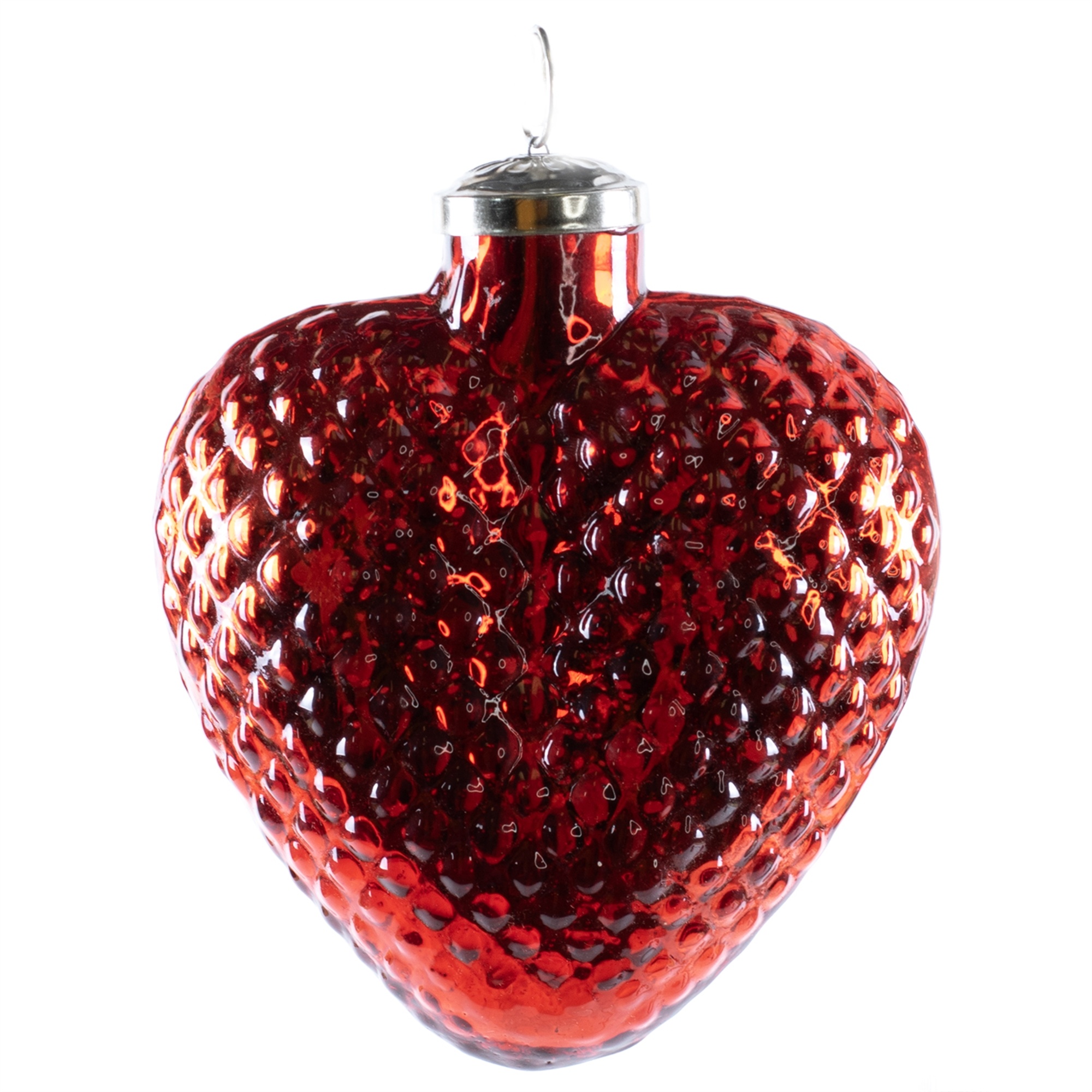 Red Glass Textured Heart Ornament (2-Sizes)