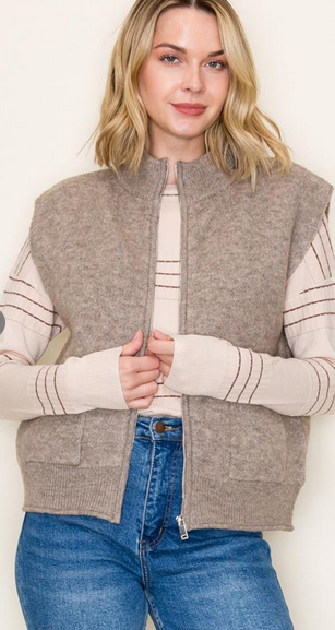 Staccato Mock Neck Zipper Sweater Vest By: Staccato (3-Colors)
